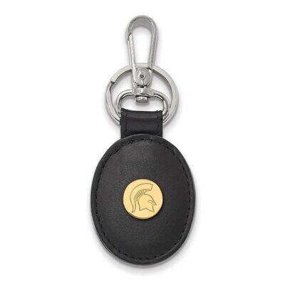 Michigan State University Black Leather Oval Key Chain Gold-plated Silver GP054MIS-K1, MPN: GP054MI…