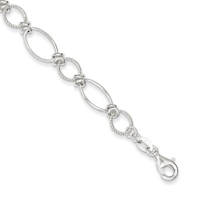 7.5 Inch Textured Fancy Circle Oval Link Bracelet Sterling Silver Polished QG3059-7.5, MPN: QG3059-…