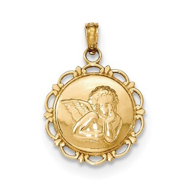 Angel/Cherub on Round Scallop Frame Pendant 14k Gold Polished K5691, MPN: K5691, 883957148229