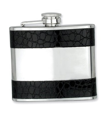 Black Faux Leather Polished Stainless Steel 5Oz Hip Flask GP2762, MPN: GP2762,