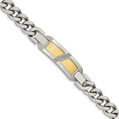 18k Gold Accent 0.1ct Diamond 8.25 Inch .75 Inch Extender Bracelet Stainless Steel SRB2275-9 by Chi…