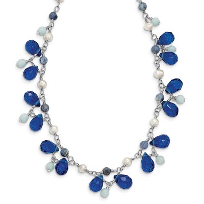 16 Inch Blue Crystal Lapis Amazonite Cultured Pearl Necklace Sterling Silver QH2342-16, MPN: QH2342…