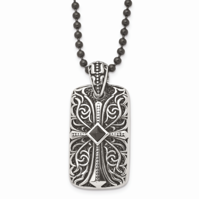 Black Agate Dog Tag Pendant Necklace Stainless Steel SRN879-30 by Chisel, MPN: SRN879-30, 191101018…