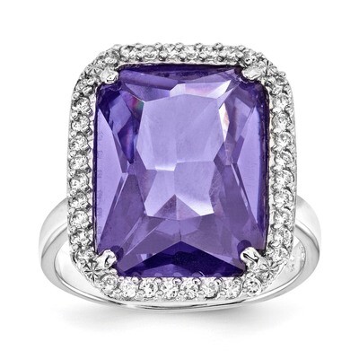 Rectangle Clear &amp; Purple Diamond Ring Sterling Silver QR2308, MPN: QR2308, 723252600346