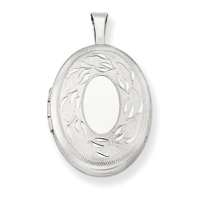 19mm Polished and Brushed Leaves Oval Locket Sterling Silver QLS521, MPN: QLS521, 191101277412