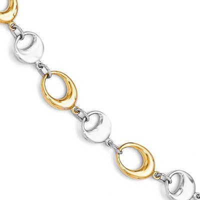Leslie&#39;s Polished Link Bracelet 7.75 Inch - 14k Gold Two-tone HB-LF280-7.75, MPN: LF280-7.75, 88677…