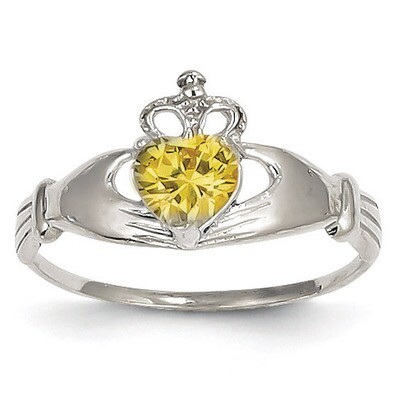 Synthetic Diamond November Birthstone Claddagh Heart Ring 14k White Gold D1790, MPN: D1790, 8839578…