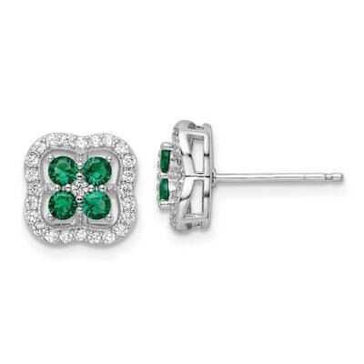 Green and Clear CZ Diamond Clover Post Earrings Sterling Silver Rhodium-Plated QE16163, MPN: QE1616…