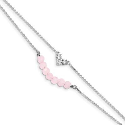 Pink Glass Beads with 1 inch Extender Bracelet Sterling Silver CZ Diamond QG4910-6, MPN: QG4910-6, …
