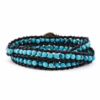 4mm Dyed Turquoise Leather Cord Bracelet Multi Wrap BF2085, MPN: BF2085, 886774245102