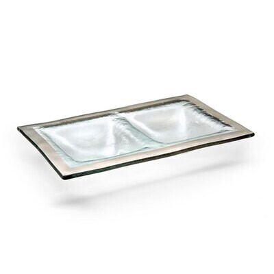Annieglass Platinum Roman Antique Two Section Dish 9 1/2 x 5 3/4 Inch, MPN: P162, UPC: