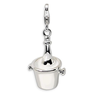 Champagne Bottle in Ice Bucket with Lobster Charm Sterling Silver Enamel QCC345 by Amore La Vita, M…