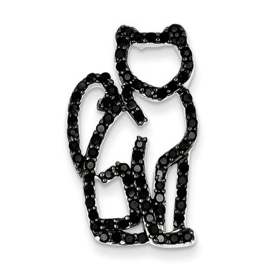 Black Diamond Black Rhodium Plating Cat Slide Pendant Sterling Silver QP2097, MPN: QP2097, 19110152…