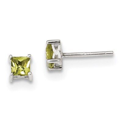 4mm Princess Peridot Post Earrings Sterling Silver QBE28AUG, MPN: QBE28AUG, 191101054488