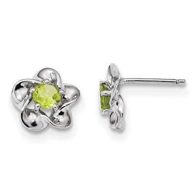 Floral Peridot Post Earrings Sterling Silver Rhodium-plated QBE31AUG, MPN: QBE31AUG, 191101077081