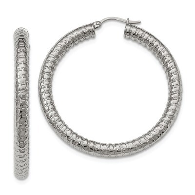 Hollow Hoop Earrings Stainless Steel Polished Textured SRE897 by Chisel, MPN: SRE897, 191101646164