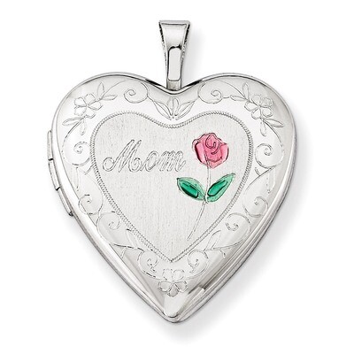 Enameled Mom Heart Locket Sterling Silver 20mm Diamond-cut QLS407, MPN: QLS407, 883957562360