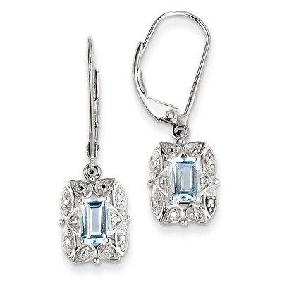 Light Blue Topaz Earrings Diamond Sterling Silver QE10165BT, MPN: QE10165BT, 883957480145