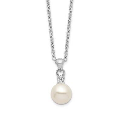 6-7mm White Button Fwc Pearl Cz Necklace Sterling Silver Rhodium-plated QH5504-17, MPN: QH5504-17, …