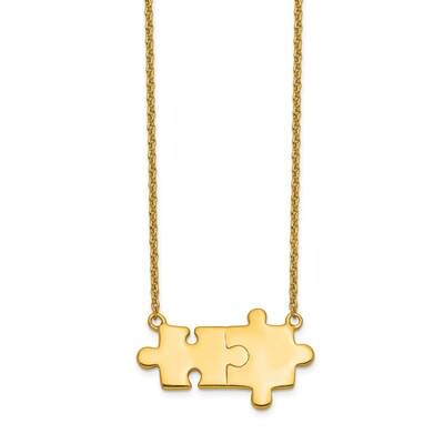 Gold-Tone Brushed &amp; Polished Puzzle Pieces Necklace Sterling Silver QG5426-17.5, MPN: QG5426-17.5, …