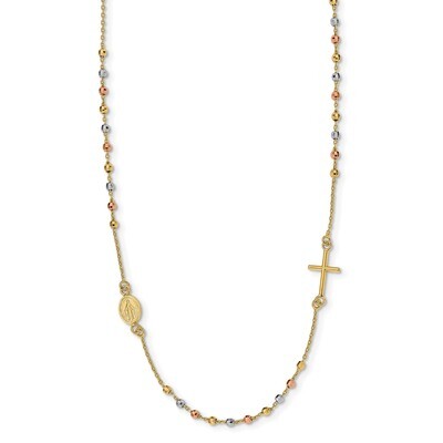 Leslie&#39;s Sideways Cross Beaded Rosary Style Necklace 18 Inch 14k Tri-color Gold HB-LF1140-18, MPN: …