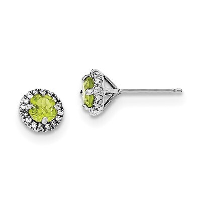 Peridot &amp; CZ Diamond Post Earrings Sterling Silver Rhodium-plated QE12613PE, MPN: QE12613PE, 191101…