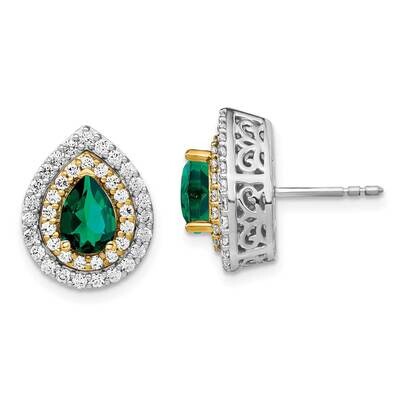 Created Emerald Earrings 14k Two-tone Gold Lab Grown Diamond EM7502-CEM-090-WYLG, MPN: EM7502-CEM-0…