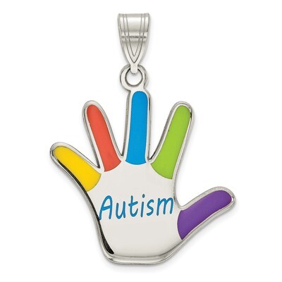 Enamel Autism Handprint Pendant Sterling Silver Rhodium QC9340, MPN: QC9340, 883957845630