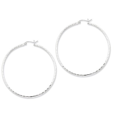 2.00mm Diamond Cut Hoop Earrings Sterling Silver Rhodium-plated QE4467, MPN: QE4467, 883957930862