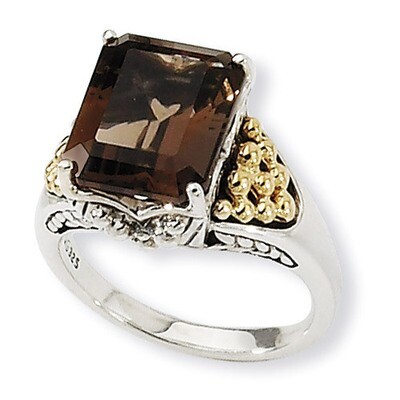 Smoky Quartz Ring Sterling Silver &amp; 14k Gold QTC233-6