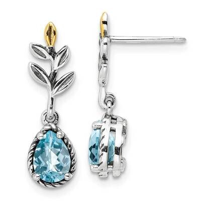 Sterling Silver with Leaf 1.54Bt Light Swiss Bl. Topaz Post Earrings 14k Gold QTC1757, MPN: QTC1757,