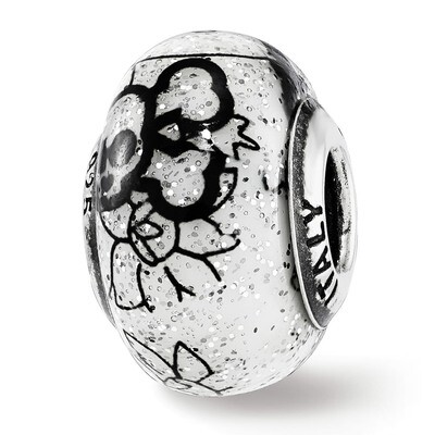 Floral Skull &amp; Bones White w/gltr Italian Glass Sterling Silver QRS3732, MPN: QRS3732,
