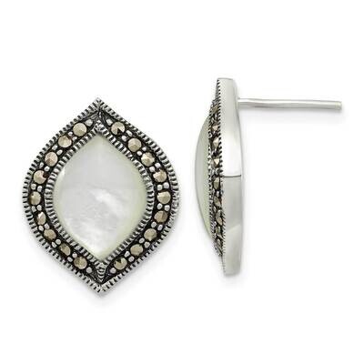 Marcasite &amp; Mop Post Earrings Sterling Silver Antiqued QE15710, MPN: QE15710, 196904153208