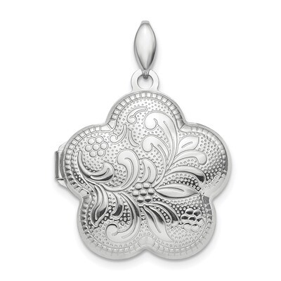 21mm Domed Flower Locket Sterling Silver Rhodium-plated Polished QLS847, MPN: QLS847, 883957837918