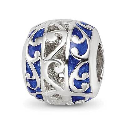 Blue Enamel Swirl Design Bead Sterling Silver QRS4229, MPN: QRS4229,