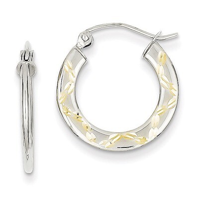Yellow Rhodium Diamond Cut Hoop Earrings 10k White Gold 10TC304, MPN: 10TC304, 883957456553