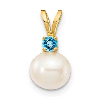 6-7mm White Round Freshwater Cultured Pearl Swiss Blue Topaz Pendants 14k Gold XF741_BT, MPN: XF741…