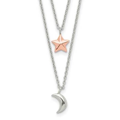 2-Strand Moon and Star with 1 Inch Extender Necklace Sterling Silver Rose-tone QG5488-17.5, MPN: QG…
