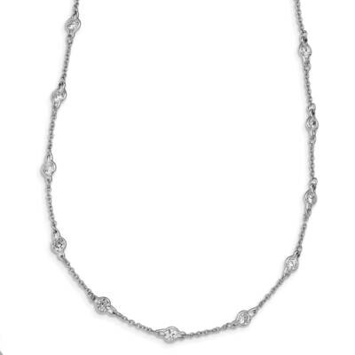 Polished CZ Diamond Stations 18.5 Inch Necklace Sterling Silver Rhodium Plated QCM1384-18.5, MPN: Q…