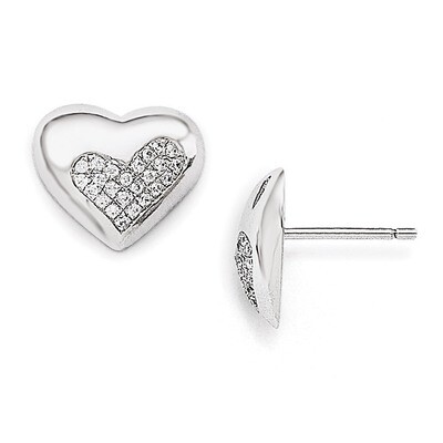 Heart Post Earrings Sterling Silver &amp; Cubic Zirconia QMP184, MPN: QMP184, 886774165035