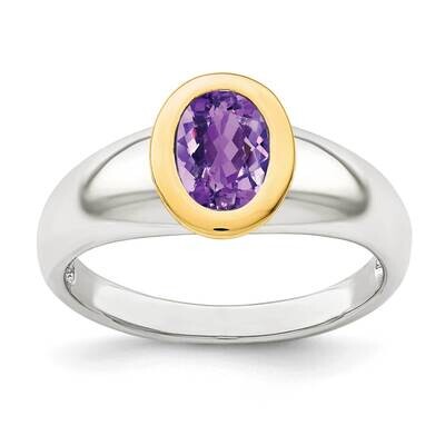 Amethyst Oval Ring Sterling Silver with 14k Gold Accent QTC1573, MPN: QTC1573, 883957620114