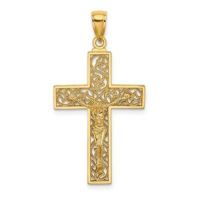 Swirl Design Crucifix Charm 14k Gold Textured K8598, MPN: K8598, 637218095421