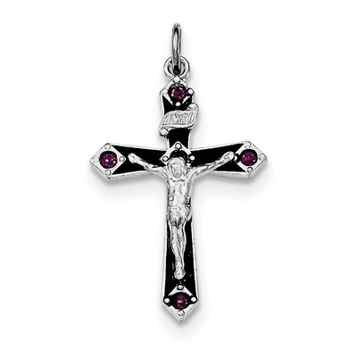 Black Epxy Purple CZ Diamond INRI Cross Pendant Sterling Silver Rhodium-plated QC8299, MPN: QC8299,…