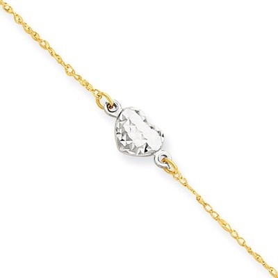 Puff Heart 9in with 1in ext Anklet 10 Inch 14k Two-Tone Gold ANK219-10, MPN: ANK219-10, 886774311746