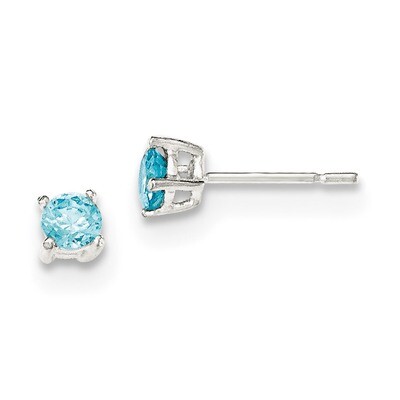 Light Blue CZ Diamond Post Earrings Sterling Silver Polished QE12371, MPN: QE12371, 883957804606