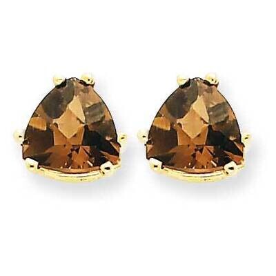 7mm Trillion Checker-Cut Smoky Quartz Earrings 14k Gold XE95CQ, MPN: XE95CQ, 883957110080