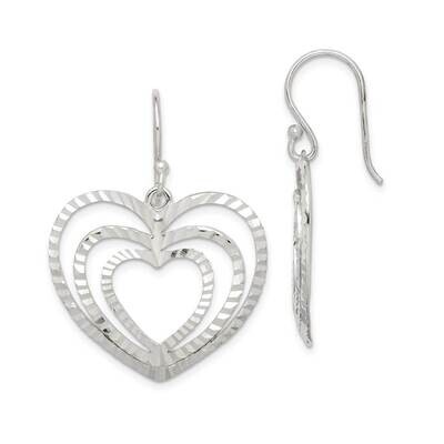 Heart Dangle Earrings Sterling Silver Diamond-cut QE14804, MPN: QE14804, 886774083391