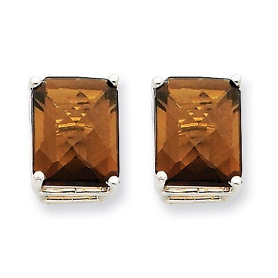 10x8mm Emerald Smokey Quartz Earring 14k White Gold XE69WCQ, MPN: XE69WCQ, 883957096681