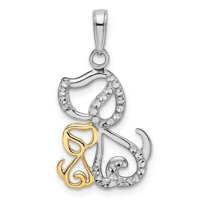 Dog and Puppy Pendant 14k Gold and White Rhodium Diamond-Cut M2920, MPN: M2920, 196904073032