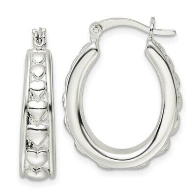 Heart Oval Hoop Earrings Sterling Silver Polished QE15909, MPN: QE15909, 196904151600